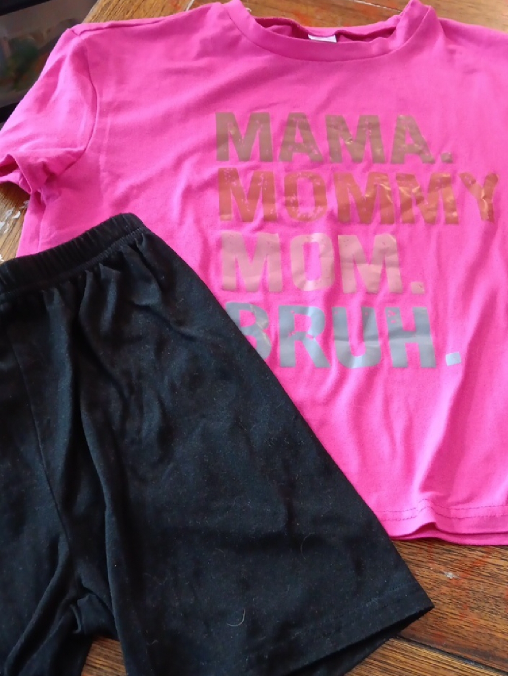 Girls Pink Short Set with Metallic Text - Brand: